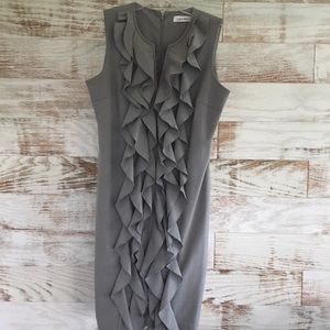 Calvin Klein Gray Ruffle Dress SZ 4